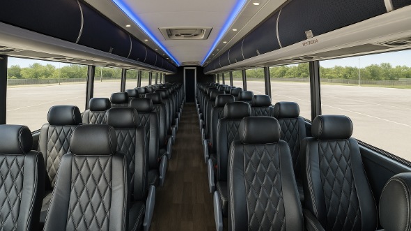 Interior of Charter Bus Company Cutler Bay's 55 Passenger Charter Bus in Cutler Bay