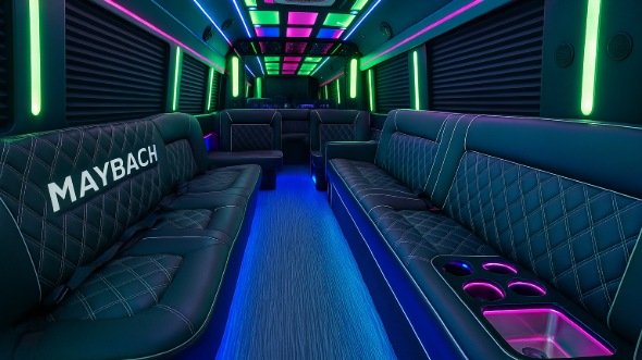 Interior of Charter Bus Company Cutler Bay's Party Bus in Cutler Bay